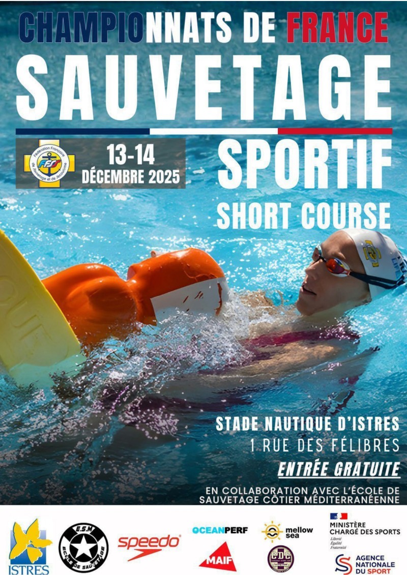 affiche Championnat de France sauvetage sportif Short Course 2025 affiche du championnat de France de Sauvetage sportif short Course des 13 & 14/12/2025 à Istres